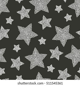 Hand drawn seamless dot star pattern. Grungy  mosaic, noise,  background vector Pointillisme image, illustration