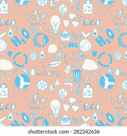 Hand drawn seamless eco friendly pattern. Save your planet.