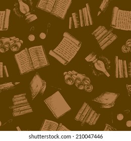 Hand drawn seamless education background in dark shades