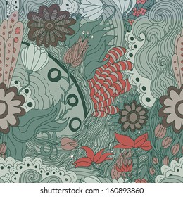 Hand drawn seamless elegant flowers pattern
