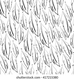 Hand drawn seamless feathers pattern in vector