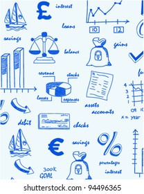 Hand Drawn Seamless Finance Icons      Changeable Background    Vector Eps10