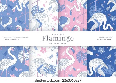 hand drawn seamless flamingo pattern pack