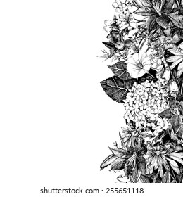 Hand drawn seamless floral  border in vintage style