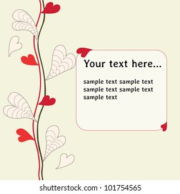 Hand drawn seamless floral pattern with stylized hearts and text frame. Vector illustration. Seamless pattern can be used for wallpaper, pattern fills, web page background, surface textures.