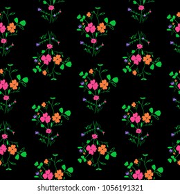 Hand drawn seamless floral pattern on black background