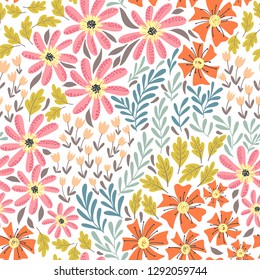 Diseño floral sin fisuras con flores simples adorables. Mejor para papel tapiz,rellenos de patrones,fondo de página web,texturas superficiales