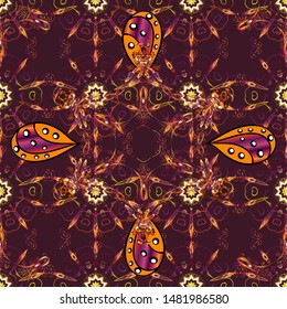 Hand drawn. Seamless floral pattern in folk style with flowers, leaves. Vector illustration.