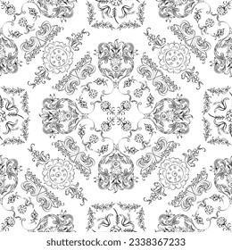 Hand drawn seamless floral pattern on a white background, vector textile template.