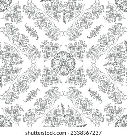 Hand drawn seamless floral pattern on a white background, vector textile template.