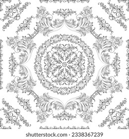 Hand drawn seamless floral pattern on a white background, vector textile template.