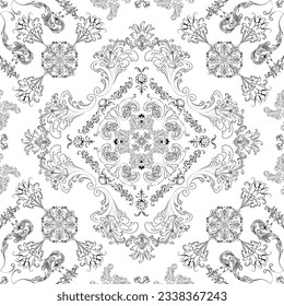 Hand drawn seamless floral pattern on a white background, vector textile template.