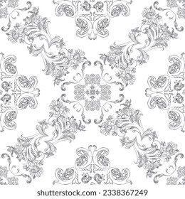 Hand drawn seamless floral pattern on a white background, vector textile template.