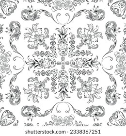 Hand drawn seamless floral pattern on a white background, vector textile template.