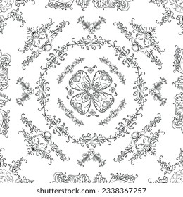 Hand drawn seamless floral pattern on a white background, vector textile template.