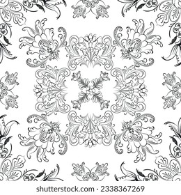 Hand drawn seamless floral pattern on a white background, vector textile template.