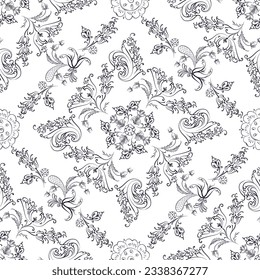 Hand drawn seamless floral pattern on a white background, vector textile template.