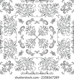 Hand drawn seamless floral pattern on a white background, vector textile template.