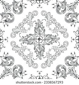 Hand drawn seamless floral pattern on a white background, vector textile template.