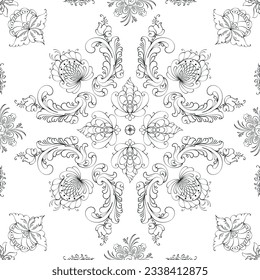 Hand drawn seamless floral pattern on a white background, vector textile template.