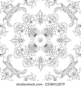 Hand drawn seamless floral pattern on a white background, vector textile template.