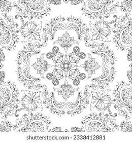 Hand drawn seamless floral pattern on a white background, vector textile template.