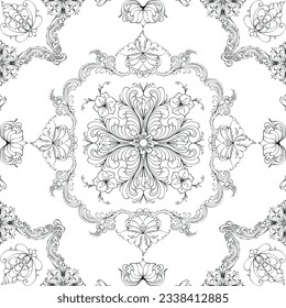 Hand drawn seamless floral pattern on a white background, vector textile template.