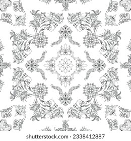 Hand drawn seamless floral pattern on a white background, vector textile template.