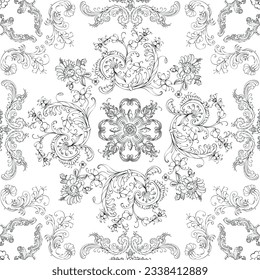 Hand drawn seamless floral pattern on a white background, vector textile template.