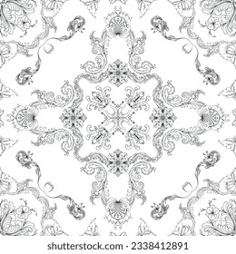 Hand drawn seamless floral pattern on a white background, vector textile template.