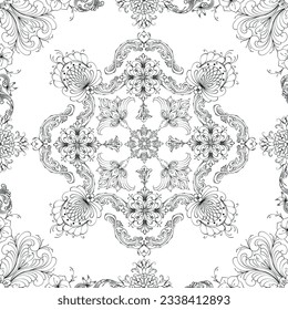 Hand drawn seamless floral pattern on a white background, vector textile template.