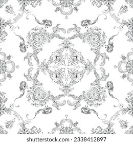 Hand drawn seamless floral pattern on a white background, vector textile template.