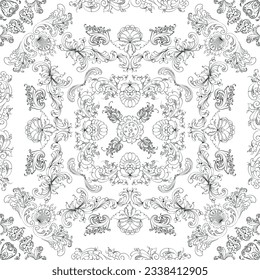 Hand drawn seamless floral pattern on a white background, vector textile template.