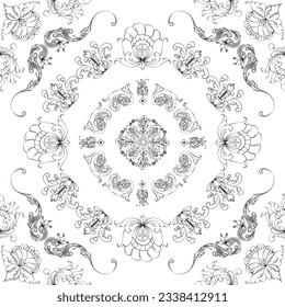 Hand drawn seamless floral pattern on a white background, vector textile template.