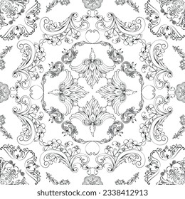 Hand drawn seamless floral pattern on a white background, vector textile template.