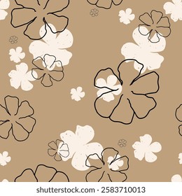 Hand drawn seamless floral pattern featuring assorted blooms on a neutral background vector illustration