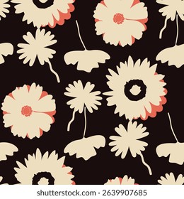 Hand drawn seamless floral pattern, Stylized abstract flower design for textile, home decor