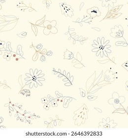 Patrón floral inconsútil dibujado a mano para la impresión textil para la tela, diseño botánico de Antiguas sobre fondo de crema