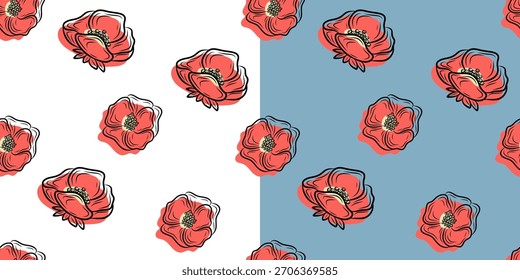 Conjunto de patrón floral sin fisuras dibujado a mano