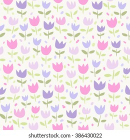 Hand drawn seamless floral pattern with pastel tulips  