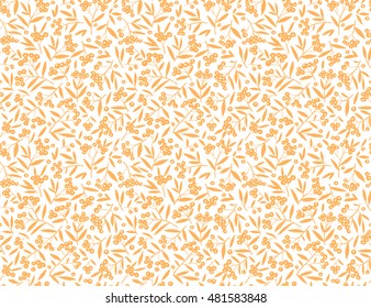 Hand drawn seamless floral pattern. Simple background with branches and autumn berries. Small berries, leaves and twigs. Ditsy print. Seamless vector texture. Elegant template for fashion prints.