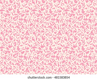 Hand drawn seamless floral pattern. Simple background with branches and autumn berries. Small berries, leaves and twigs. Ditsy print. Seamless vector texture. Elegant template for fashion prints.
