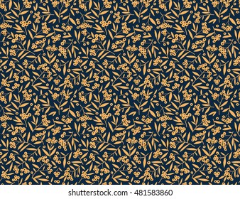 Hand drawn seamless floral pattern. Simple background with branches and autumn berries. Small berries, leaves and twigs. Ditsy print. Seamless vector texture. Elegant template for fashion prints.