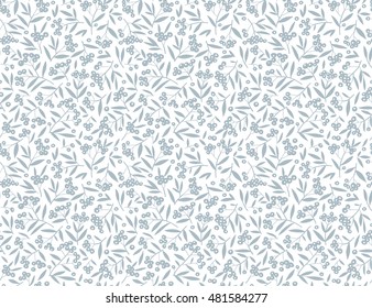 Hand drawn seamless floral pattern. Simple background with branches and autumn berries. Small berries, leaves and twigs. Ditsy print. Seamless vector texture. Elegant template for fashion prints.