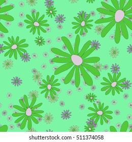 hand drawn seamless floral pattern in green and pink with daisy flowers. Good for fabric, textile, wrapping, cards
