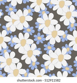 hand drawn seamless floral pattern with daisy flowers on dark background. Good for fabric, textile, wrapping, cards