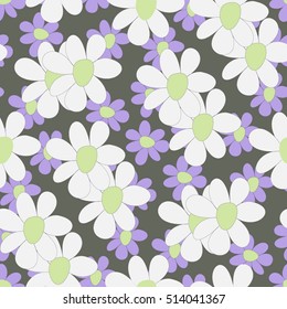 hand drawn seamless floral pattern with daisy flowers on dark background. Good for fabric, textile, wrapping, cards