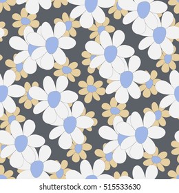 hand drawn seamless floral pattern with daisy flowers on dark background. Good for fabric, textile, wrapping, cards