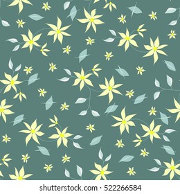 Hand drawn seamless floral pattern in pastel colors. Delicate small flowers and leaves on dark background for textile, wallpaper, fabric, cloth, paper, wrapping