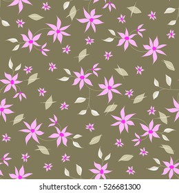 Hand drawn seamless floral pattern in pastel colors. Delicate small flowers and leaves on dark background for textile, wallpaper, fabric, cloth, paper, wrapping